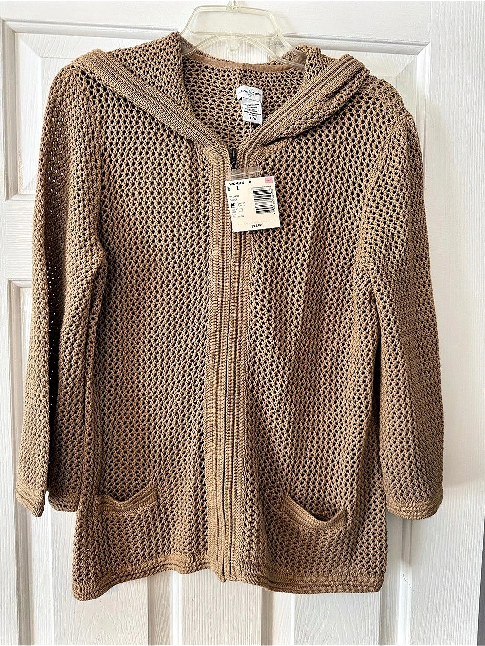 Jaclyn Smith Hooded Cotton Cardigan Light Brown Large NWT